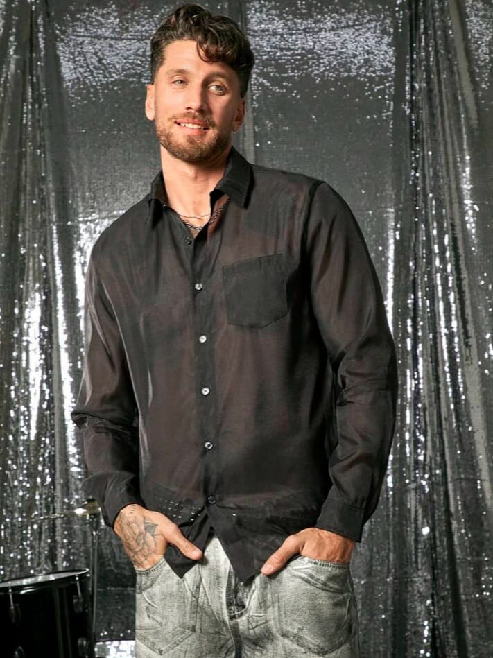 UPTOWN FUNKY SHEER PANEL SPREAD COLLAR MEN'S SHIRT